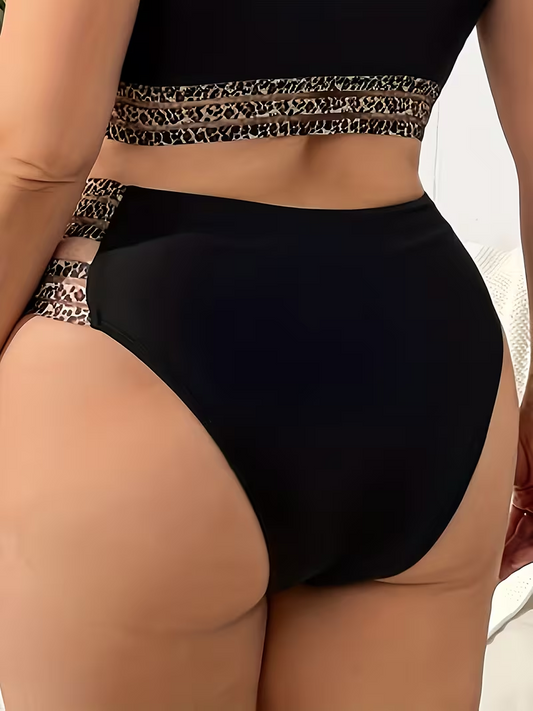 Women's Plus Size Leopard Print Patchwork Bikini