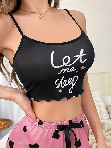Black Letter Heart Print Cami