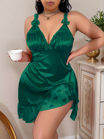 Backless Heart Lace Patchwork Bow Tie Camisole Nightgown