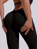 V-Shape Back & Butt-Lifting Leggings - Black, Stretchy Yoga Pants with Ruched Design for Fitness and Yoga,