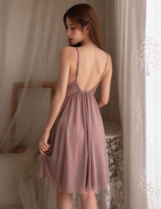 SilkyNights Mauve Whisper Lace Babydoll