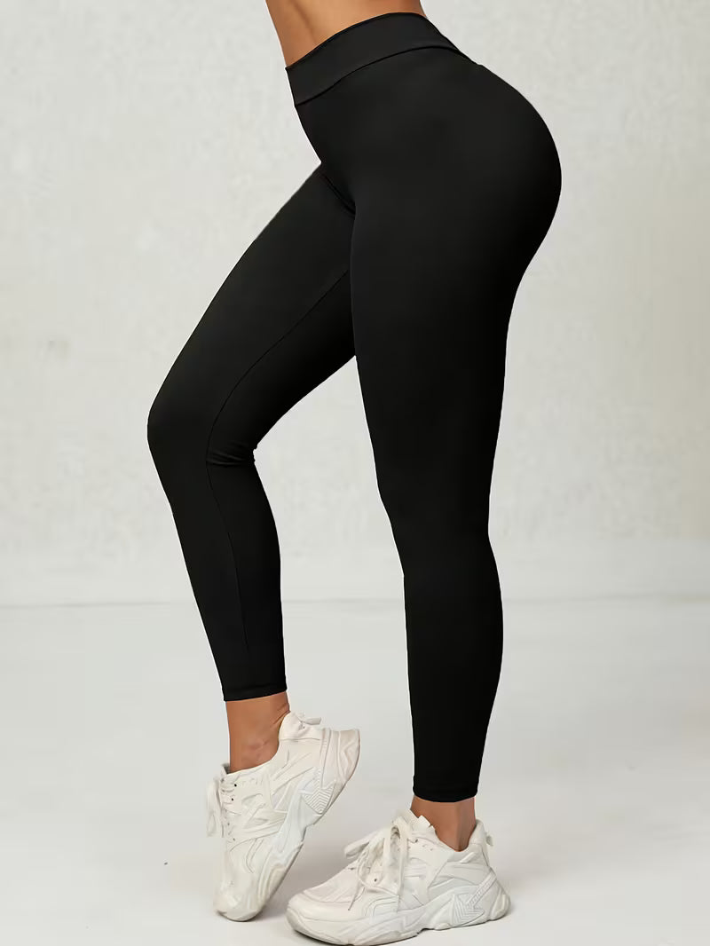 V-Shape Back & Butt-Lifting Leggings - Black, Stretchy Yoga Pants with Ruched Design for Fitness and Yoga,